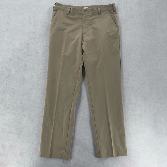 Adidas Golf Pants Dry Fit Tan Golfer Athletic Pocket Casual Flat Front Men 34X32 - Picture 1 of 7